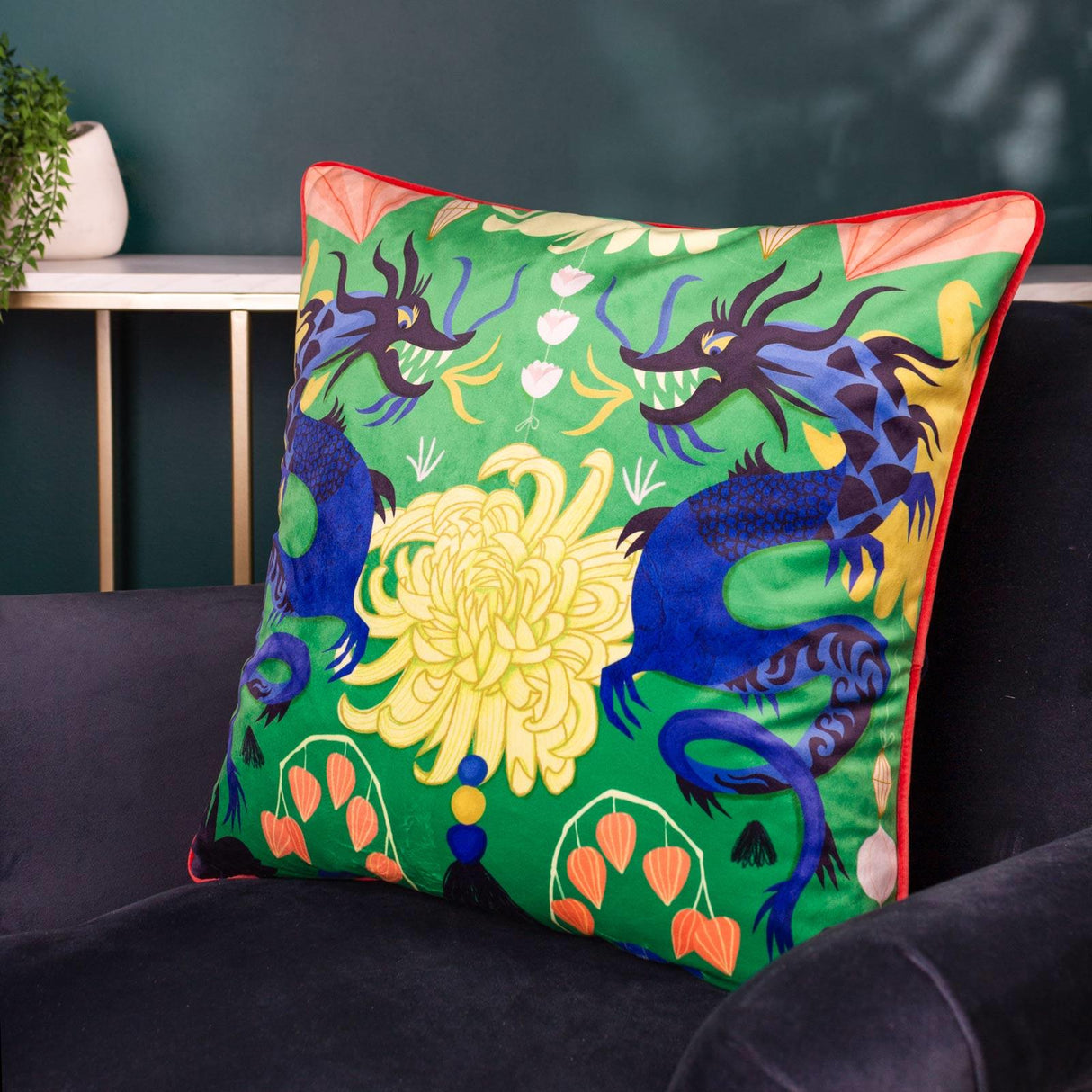 Dragons Illustrated Velvet Cushion Cover 20" x 20"