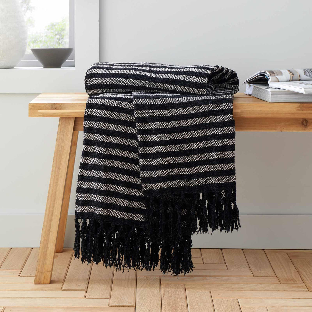 Stripe Chenille Throw Black