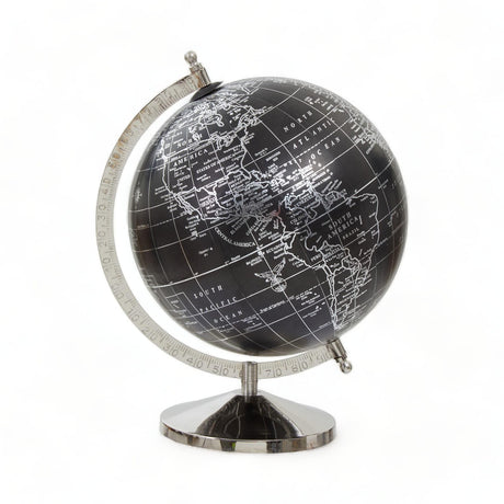 Montgomery Traditional Practical World Globe with Lacquered Map in Metallic/Silver/Off-White Finish