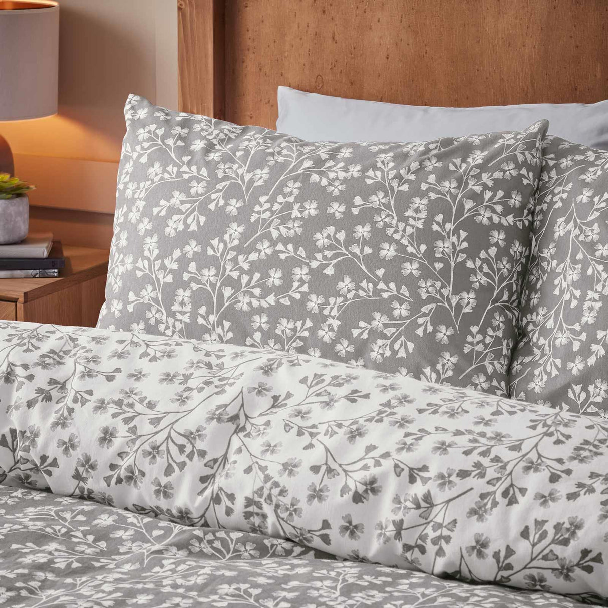 Brushed Cotton Flannelette Grace Floral Leaf Duvet Cover Set