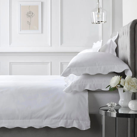 Scallop Edge 100% Cotton White Duvet Cover Set