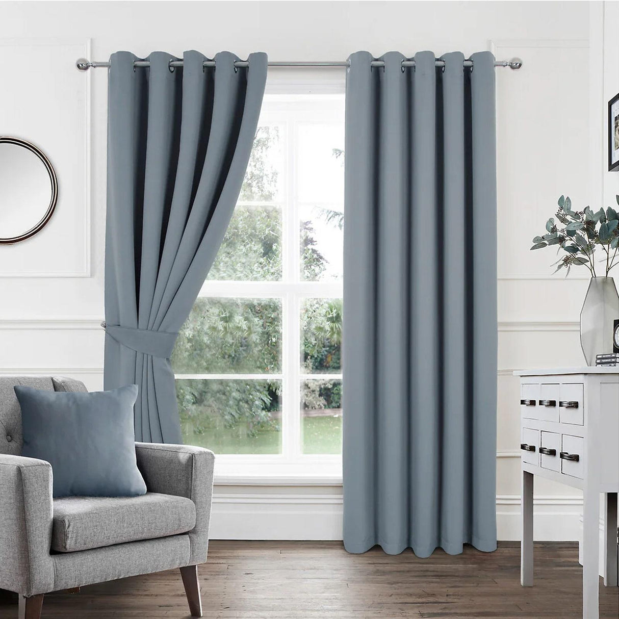 Woven Blackout Eyelet Curtains Grey