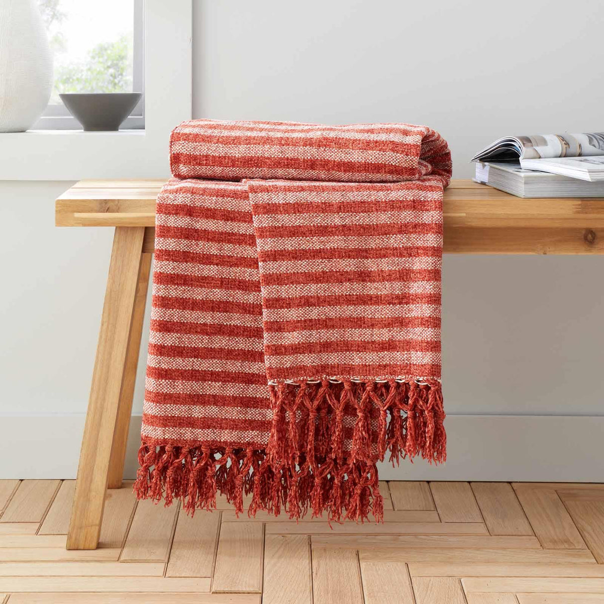 Stripe Chenille Throw Terracotta