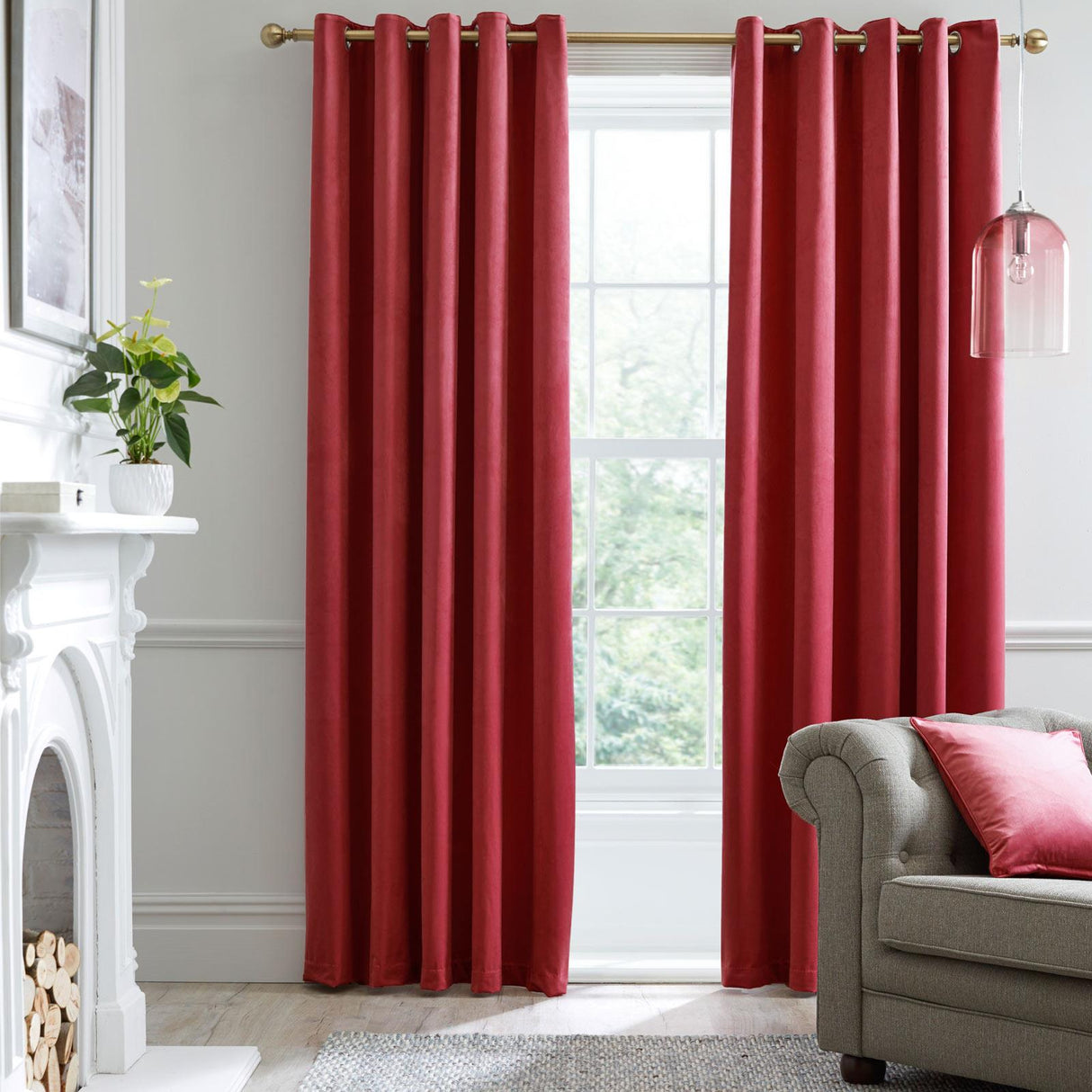 Montrose Velvet Blackout Eyelet Curtains Claret