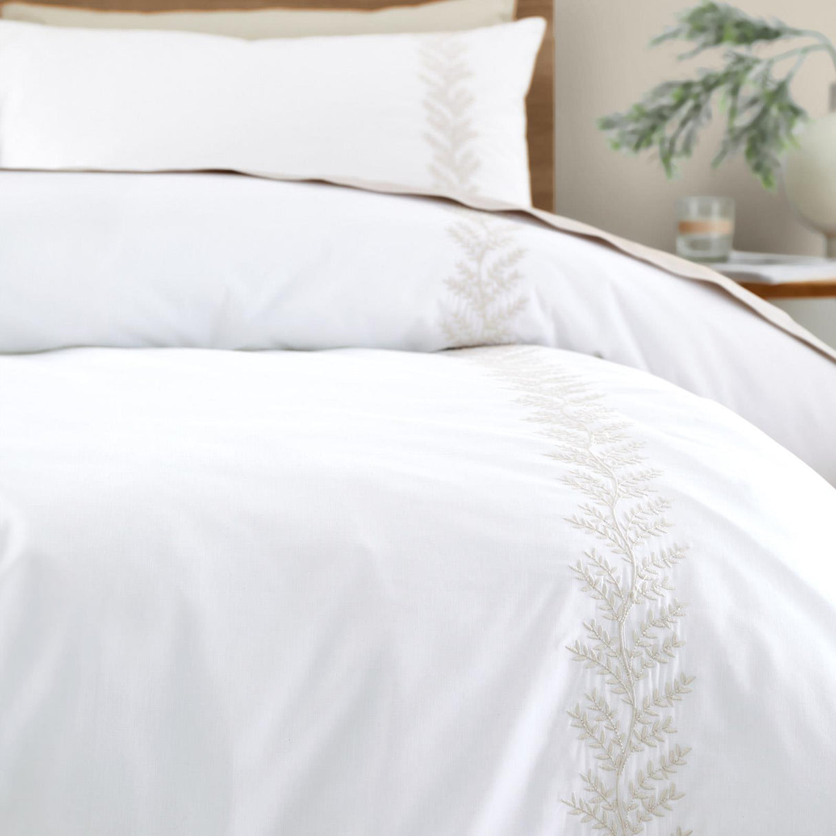 Embroidery Leaf Duvet Cover Set Natural