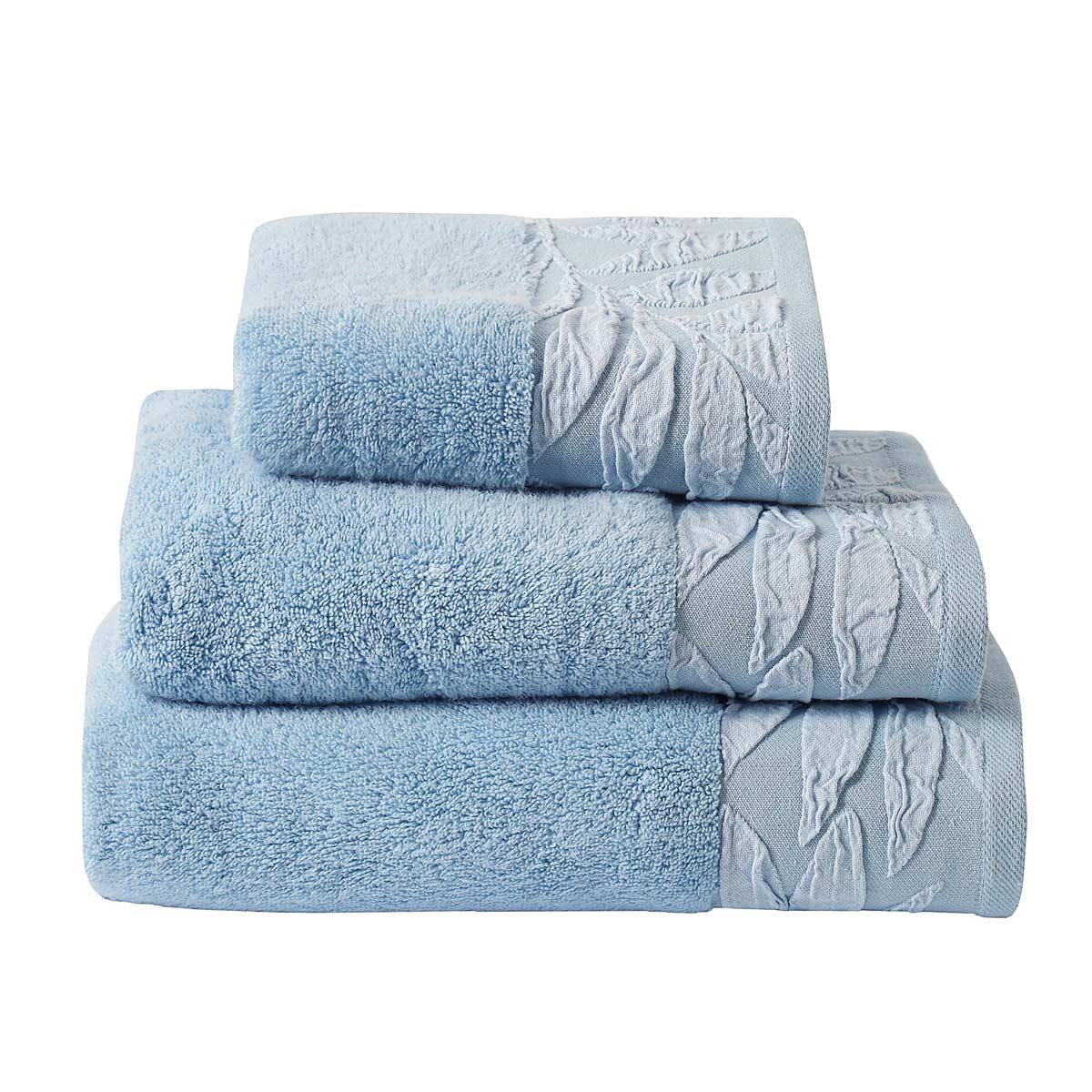 Lacie Jacquard Leaf Trim 100% Cotton Zero Twist Bathroom Towel Blue