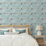 Cranes Duck Egg Blue Wallpaper