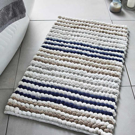 Merlin Stripe Chunky Bobble Bath Mat Navy