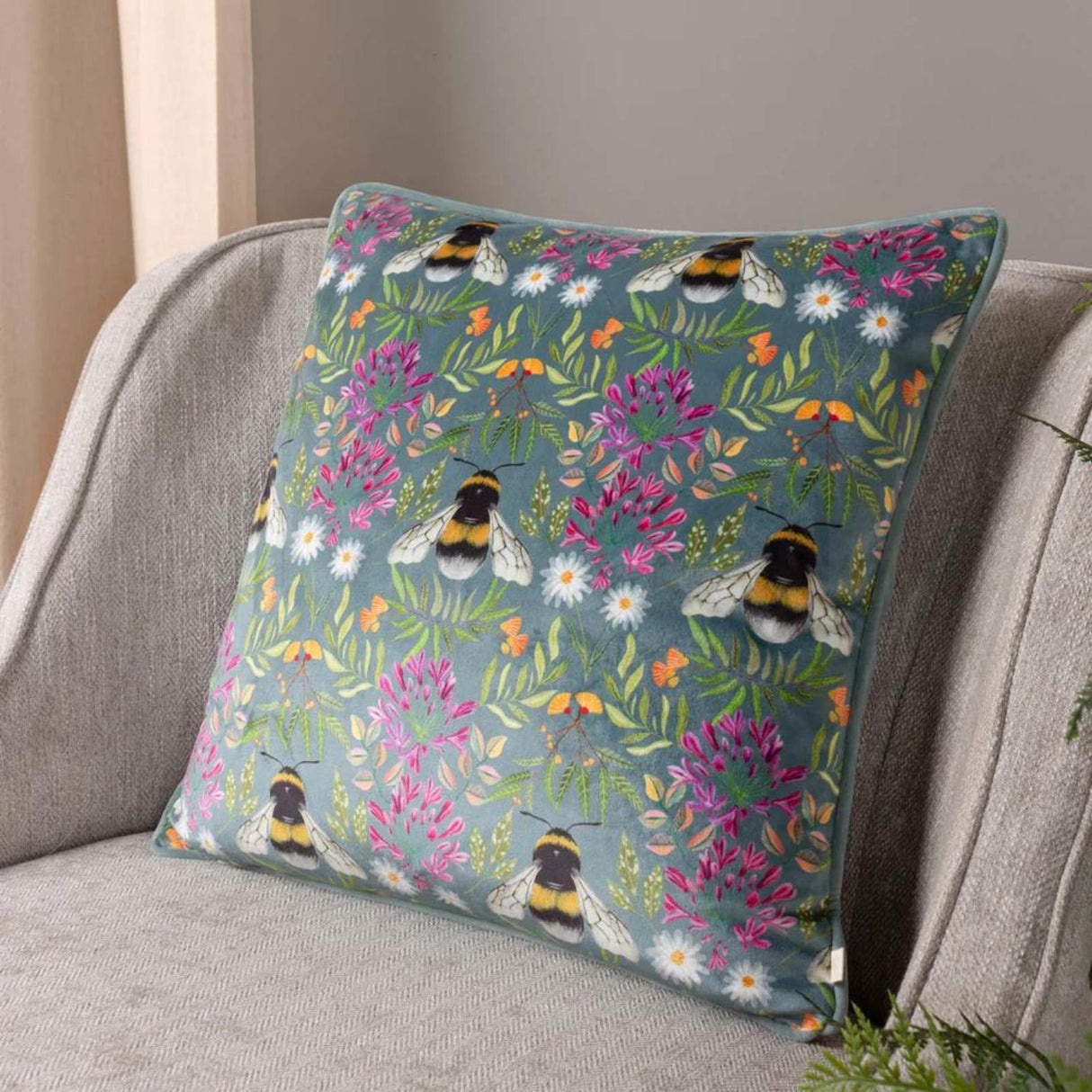 House of Bloom Zinnia Bee Repeat Cushion Cover 17" x 17"