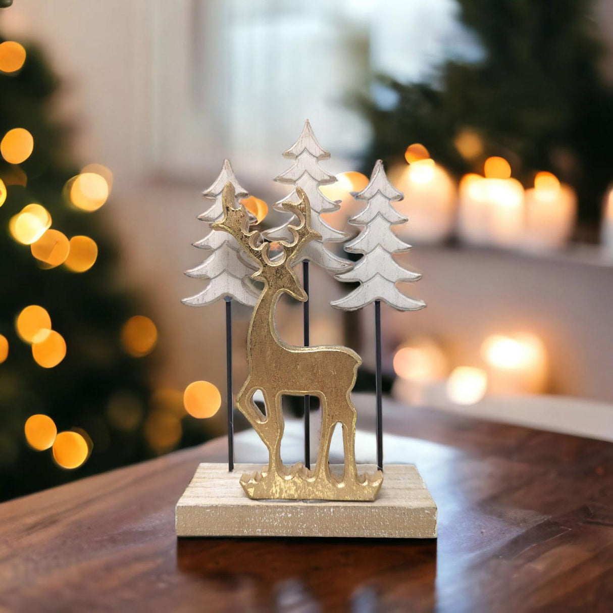 Gold Reindeer Wooden Decoration