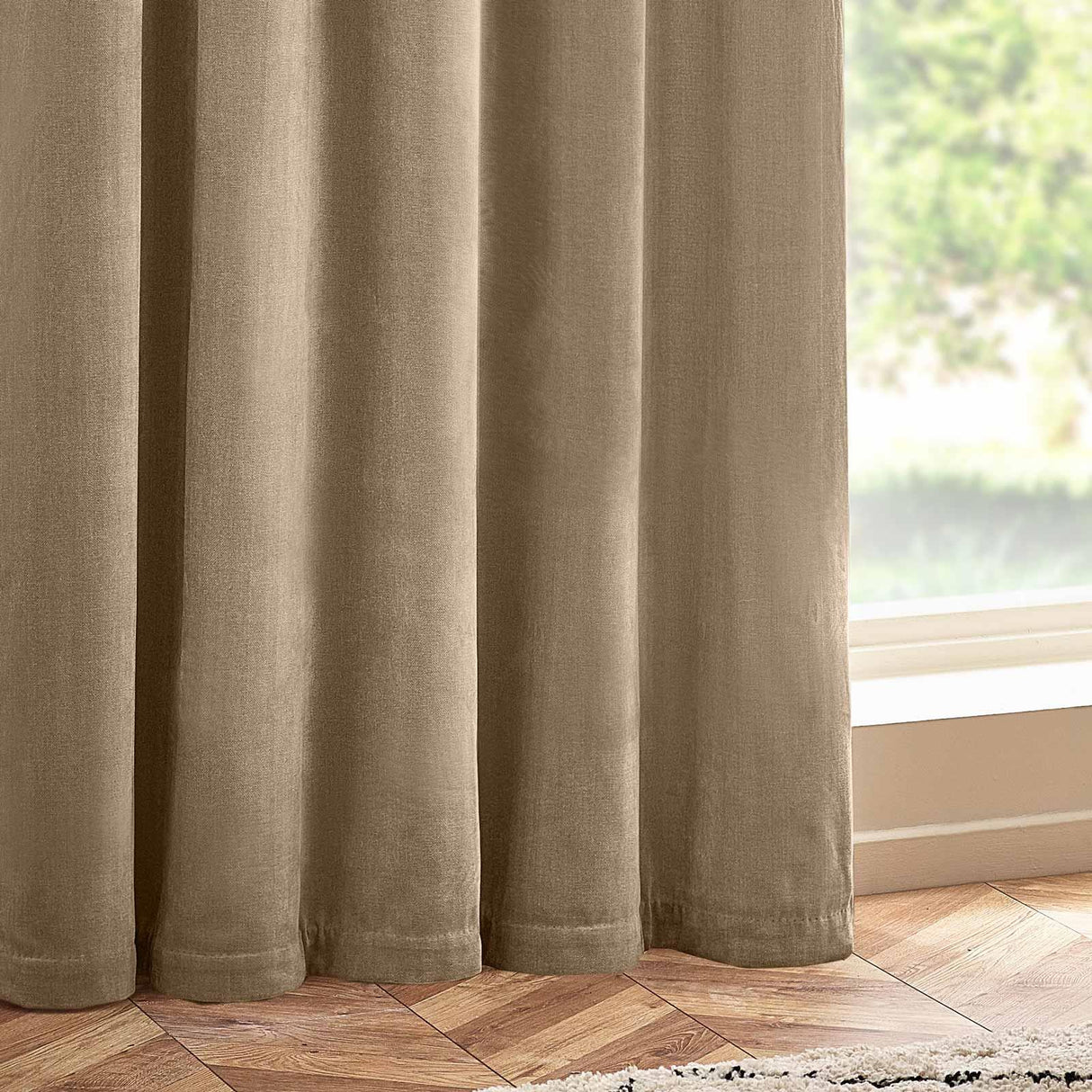 Heavy Chenille Room Darkening Eyelet Curtains Natural