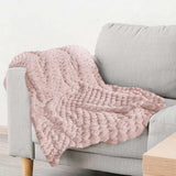 Lush Luxurious Fluffy Faux Rabbit Fur Throw Blanket Blush Pink