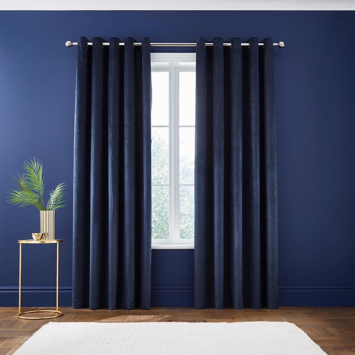 Kingsley Matt Velvet Eyelet Curtains Navy