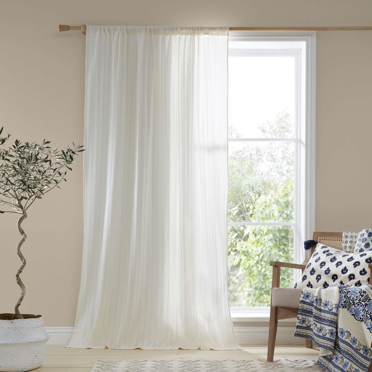 Zofia Broderie Anglaise Voile Curtain Panel Natural