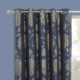 Elanie Metallic Florals Eyelet Curtains Navy