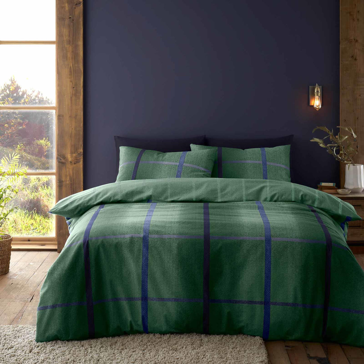 Brushed Cotton Flannelette Melrose Tweed Check Duvet Cover Set