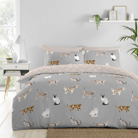 Cats Duvet Cover Set Grey