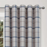 Hudson Woven Check Eyelet Curtains Blue