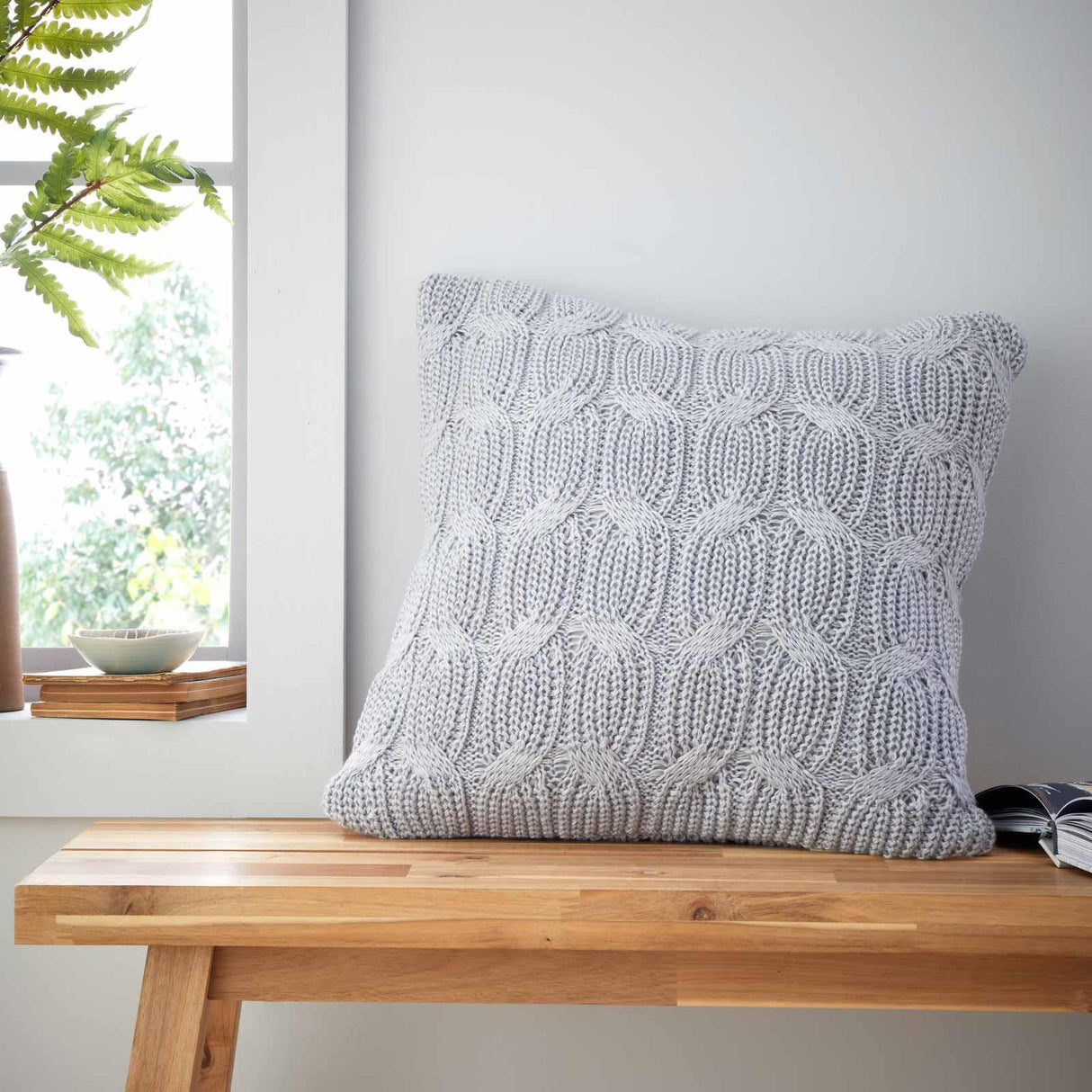 Chunky Marl Knit Cushion Silver