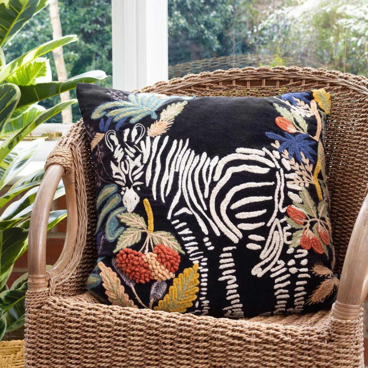 Exotic Zebra Embroidered Cushion Cover 20" x 20"