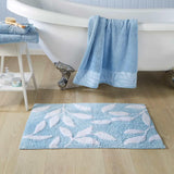 Lacie Jacquard Leaf Trim 100% Cotton Zero Twist Bathroom Towel Blue