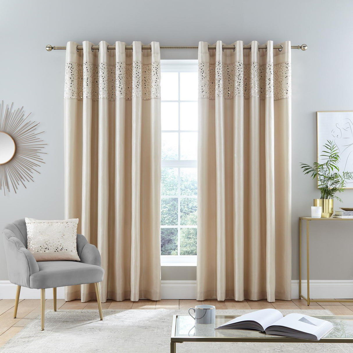 Glitzy Eyelet Curtains Natural