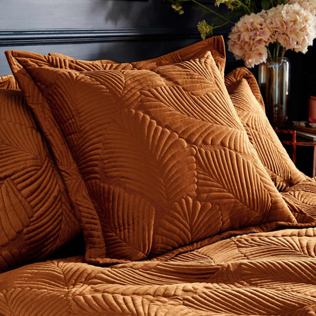 Palmeria Quilted Velvet Rust Duvet Cover Set