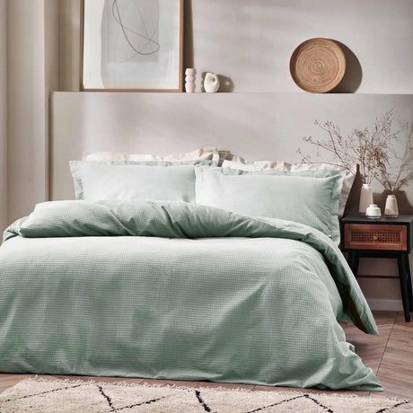 Waffle Textured Cotton Seafoam Duvet Cover Set