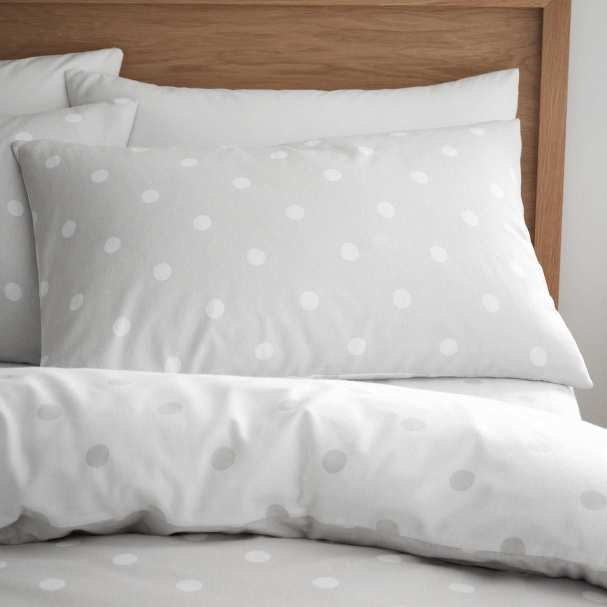 Brushed Polka Dot Duvet Cover Set Grey