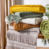 Hazie Woven Fringed Throw Griege