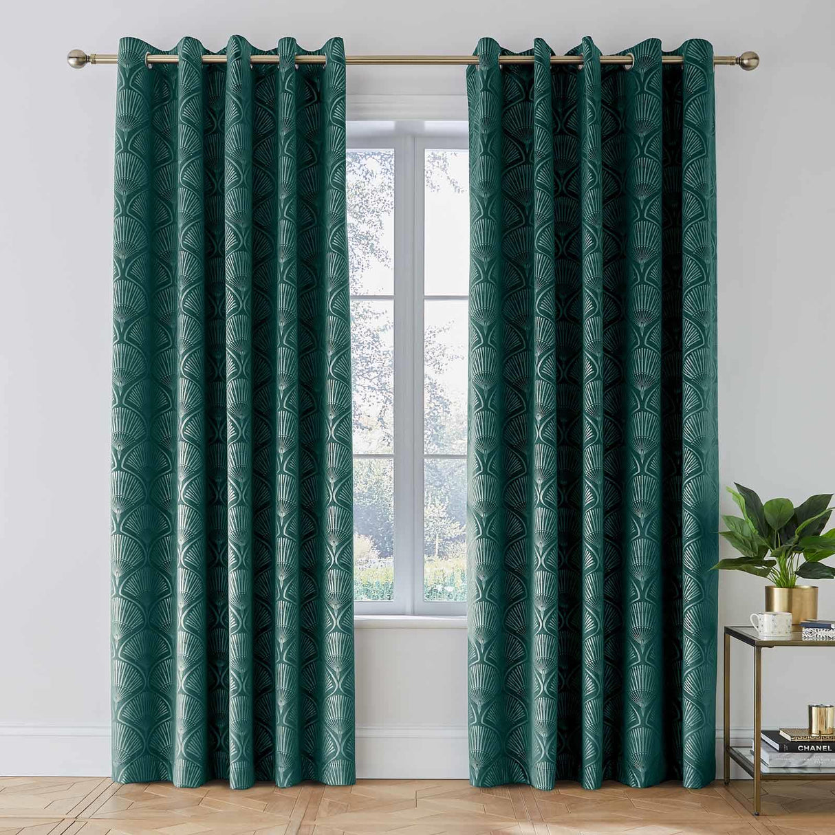 Art Deco Pearl Eyelet Curtains Teal