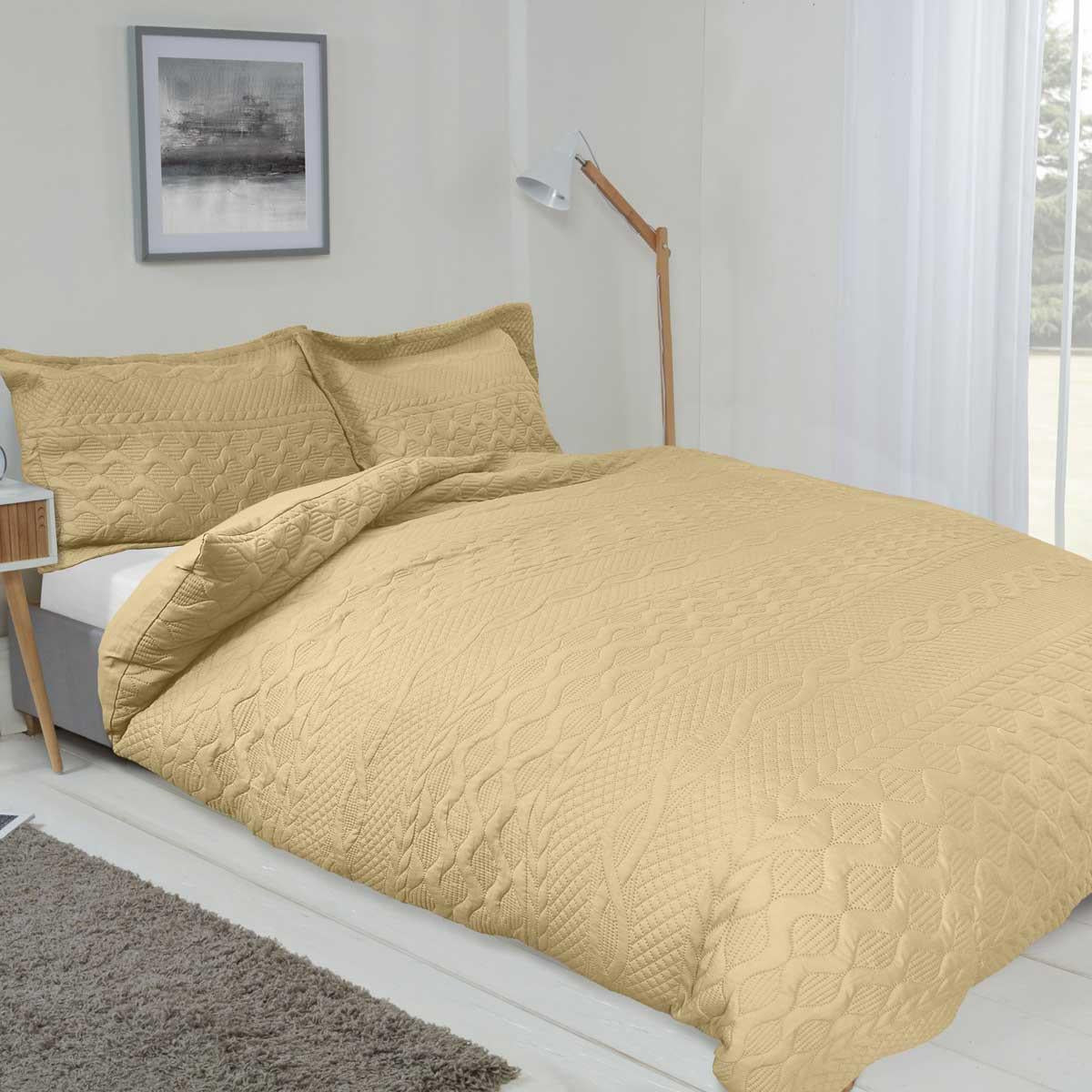 Aran Embroidered Duvet Cover Set Cream