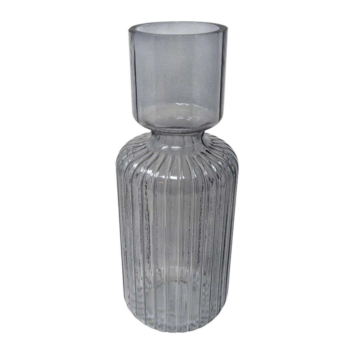 Fluted Ribbed Glass Vase Grey