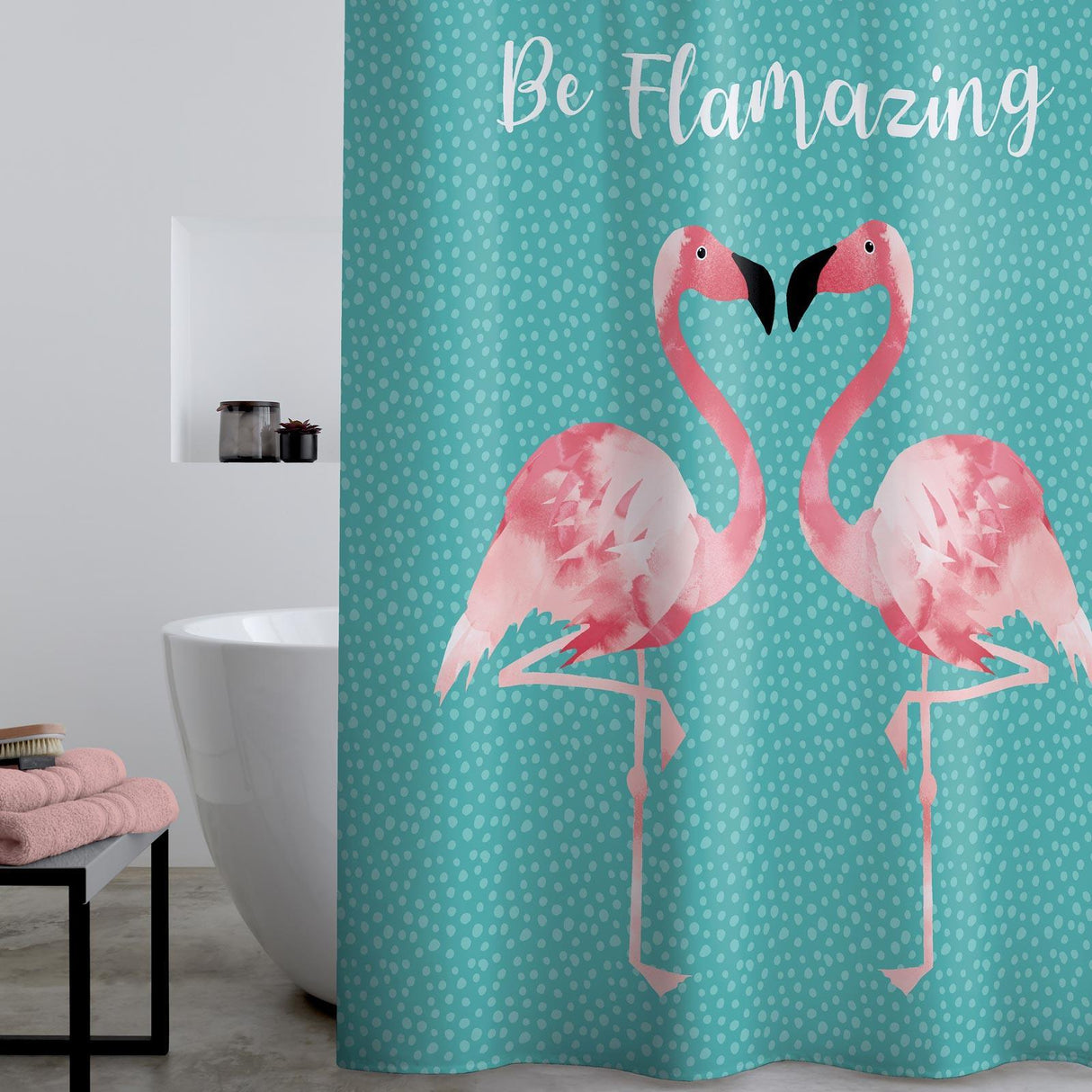 Flamingo Teal Shower Curtain