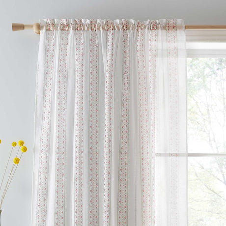 Floral Stripe Voile Curtain Panel