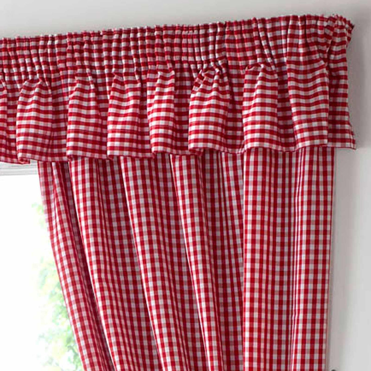 Gingham Tape Top Kitchen Pelmet Red