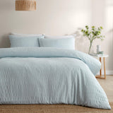 Honley Seersucker Duck Egg Duvet Cover Set