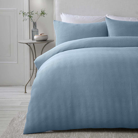 Lindly Waffle Blue Duvet Cover Set