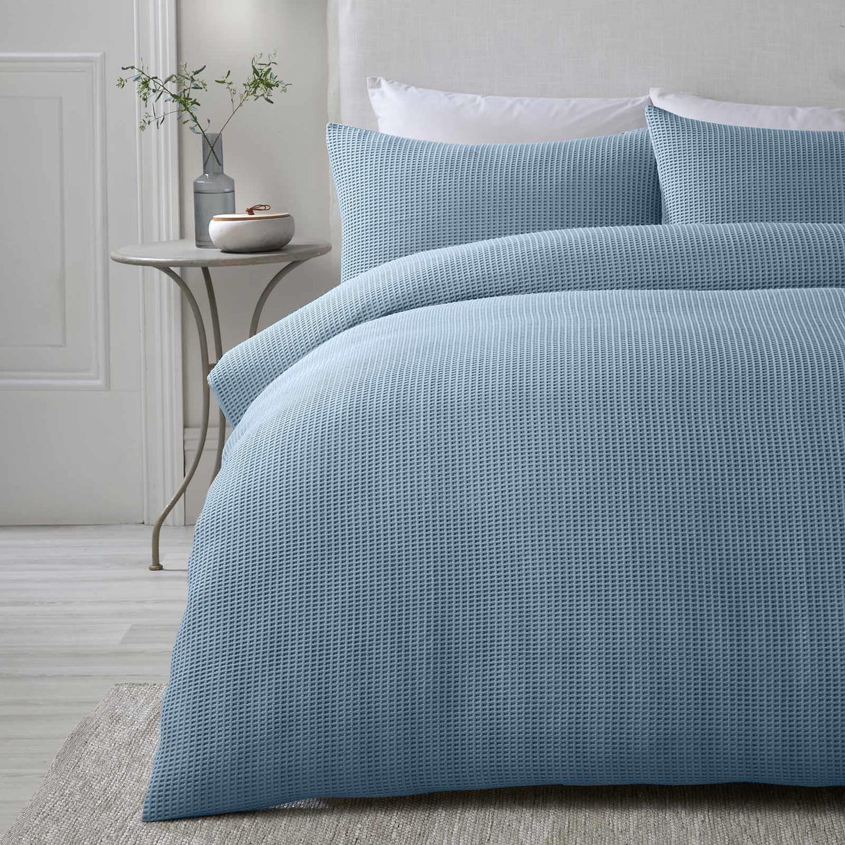 Lindly Waffle Blue Duvet Cover Set