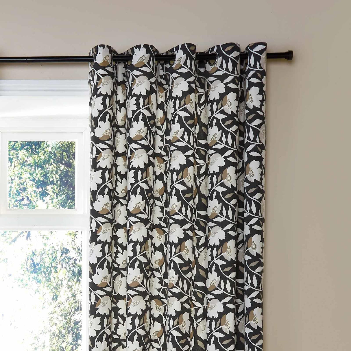 Luna Floral Eyelet Curtains Black