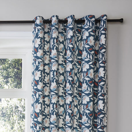 Luna Floral Eyelet Curtains Teal