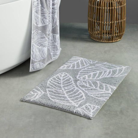 Matteo Leaf Bath Mat Grey