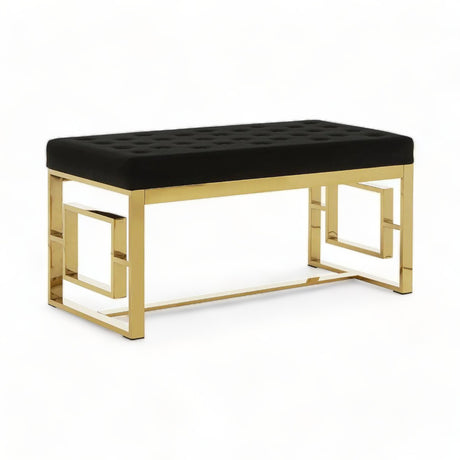 Nairn Gold Frame Button Bench Seat Black Velvet