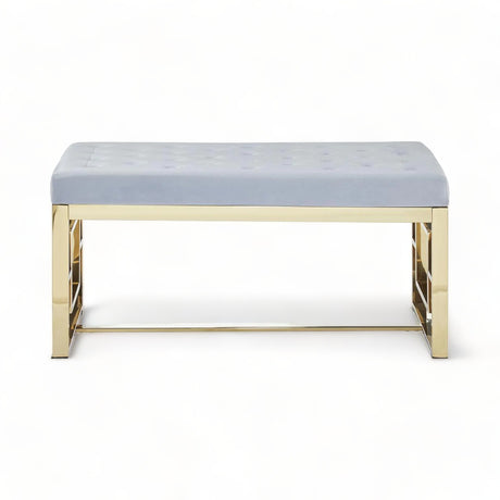 Nairn Gold Frame Button Bench Seat Powder Blue Velvet