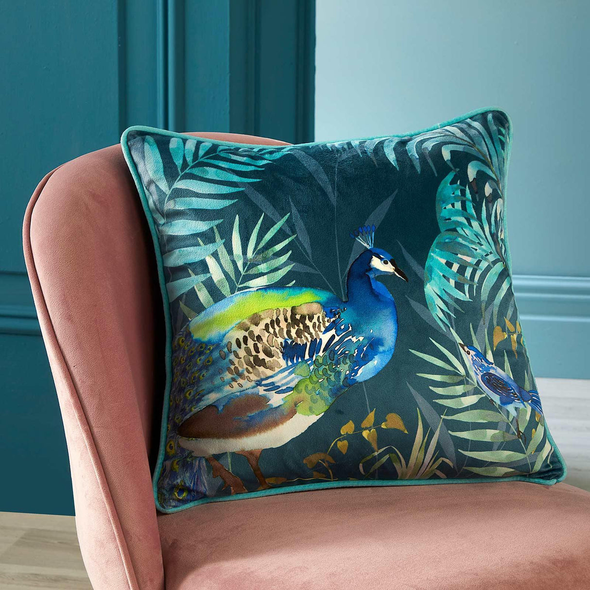 Peacock Jungle Velvet Cushion