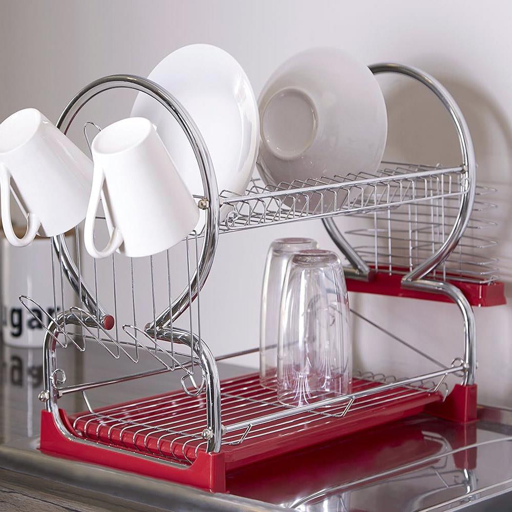 Red 2 Tier Dish Drainer + Tray