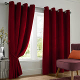 Velvet Blackout Eyelet Curtains Red