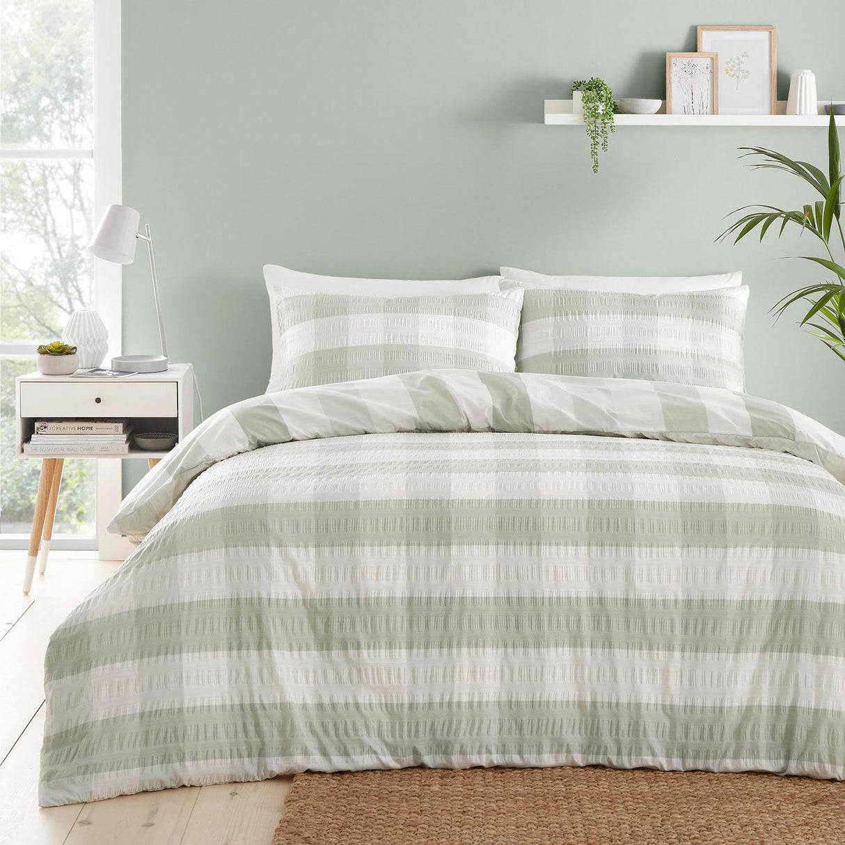 Seersucker Gingham Green Duvet Cover Set