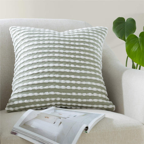 Catherine Lansfield Stab Stitch Sage Green Cushion Cover  43cm x 43cm (17"x17")