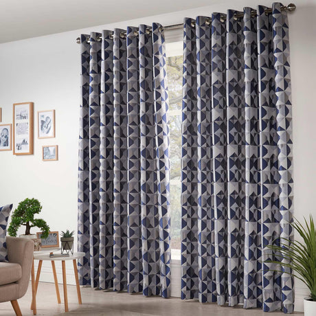 Skandi Jacquard Lined Eyelet Curtains Navy Eyelet Curtains Alan Symonds 46'' x 54''  